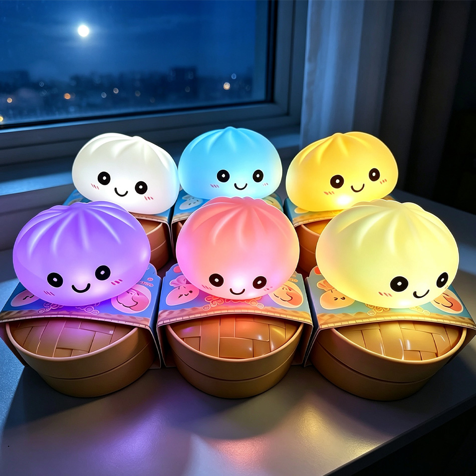 Photography Lighting For Food - Ästhetisches LED-Nachtlicht in Brötchenform, weiches Silikon-Squishy-Spielzeug,