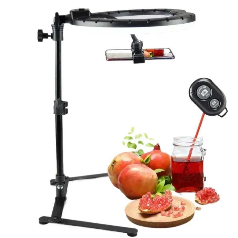 Photography Lighting For Food - Überkopf-Telefonhalterung mit Ringlicht Verstellbarer Tischständer für