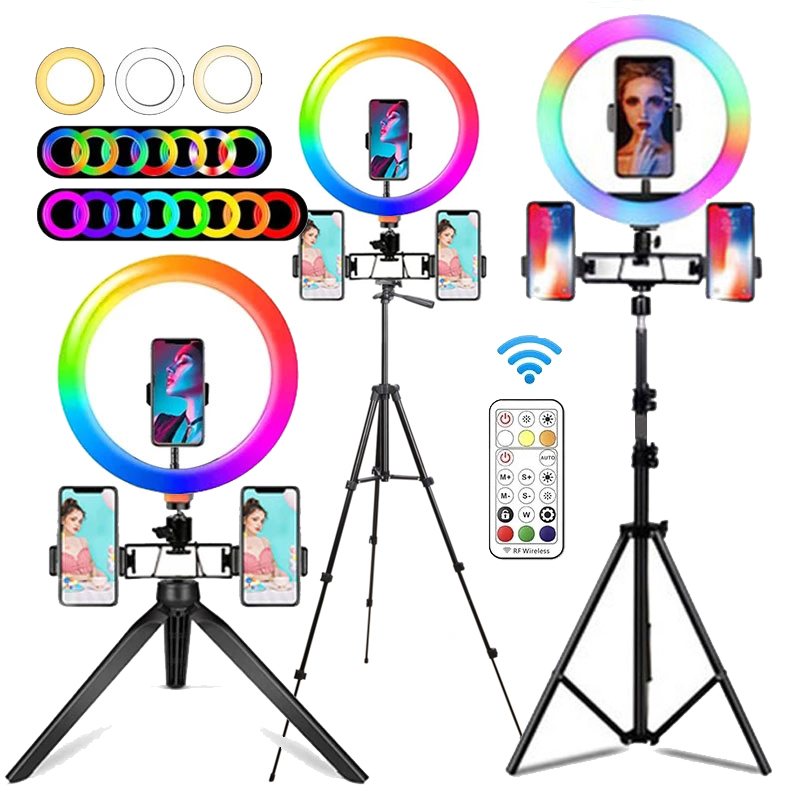 Photography Lighting With Umbrella - 10-Zoll-RGB-Ringlicht mit Fernbedienung, LED-Fotografie-Ringlicht, Bluetooth-Selfie-Stativ mit
