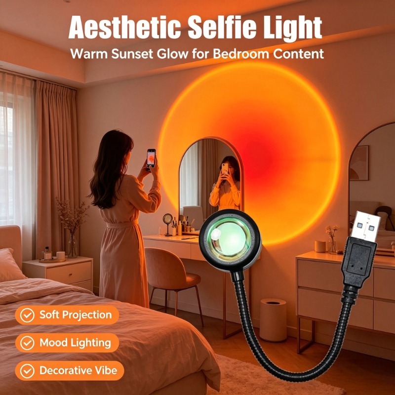 Photography Lighting Mood - USB-Sonnenuntergangslampe, Ästhetisches Projektionslicht mit Warmem Orangefarbenen